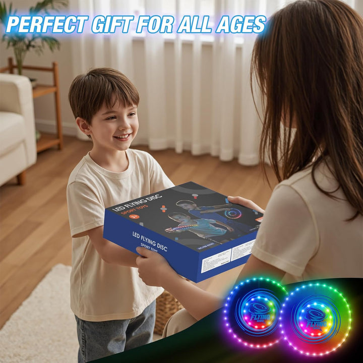 2 Pack Fliegender Ring für Kinder, 45 LEDs, 14 Beleuchtung Modi, Wiederaufladbar, leichtes, Fliegend