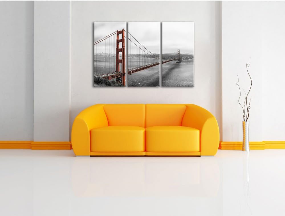 Pixxprint Golden Gate Bridge als Leinwandbild/Grösse: 3 Teilig (120x80 cm) cm/Wandbild/Kunstdruck/fe