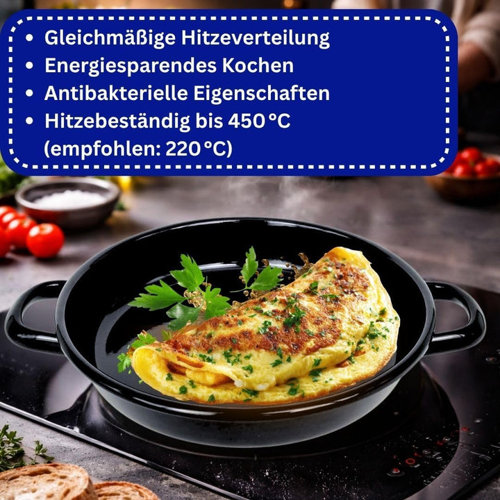 Riess Eierpfanne 22 cm Emaille – Servierpfanne -Omlettpfanne – ideal für Induktion- Eier-Pfanne krat