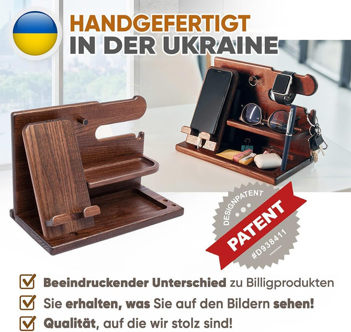 Holz Telefon Dockingstation Asche Baum Geldbörsenständer & Uhren Organizer Herren Weihnachten Gesche