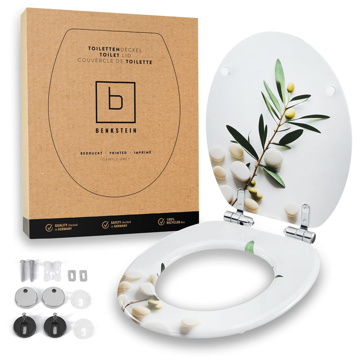 Benkstein Toilettendeckel mit Absenkautomatik Soft Grey – antibakterieller WC Sitz – Quick-Release z