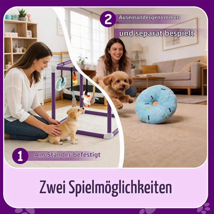 CISSIYOG Welpenspielstudio mit 8 Hängespielzeugen, Lila PVC-Rahmen Aktivitätszentrum für Kleine Hund