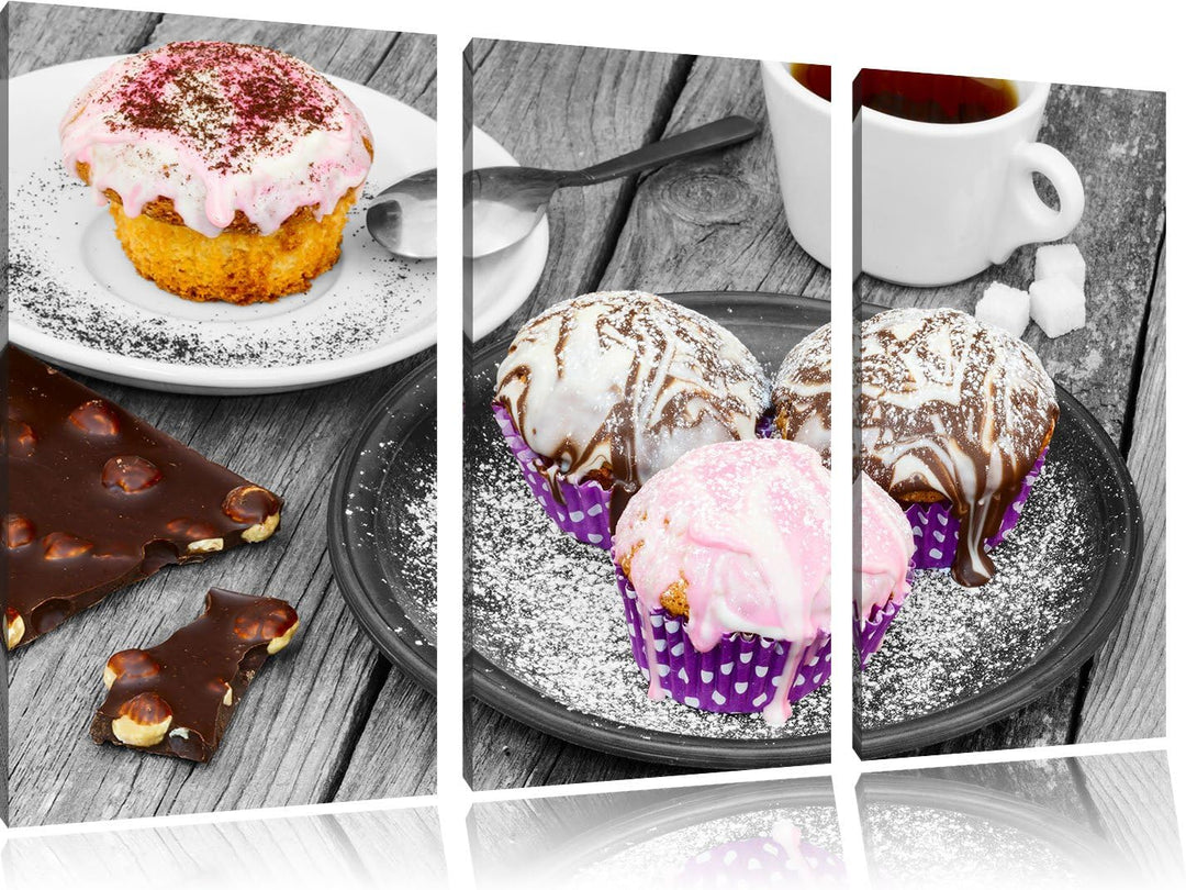 Pixxprint Köstliche Cupcakes als Leinwandbild/Grösse: 3 Teilig (120x80) cm/Wandbild/Kunstdruck/ferti