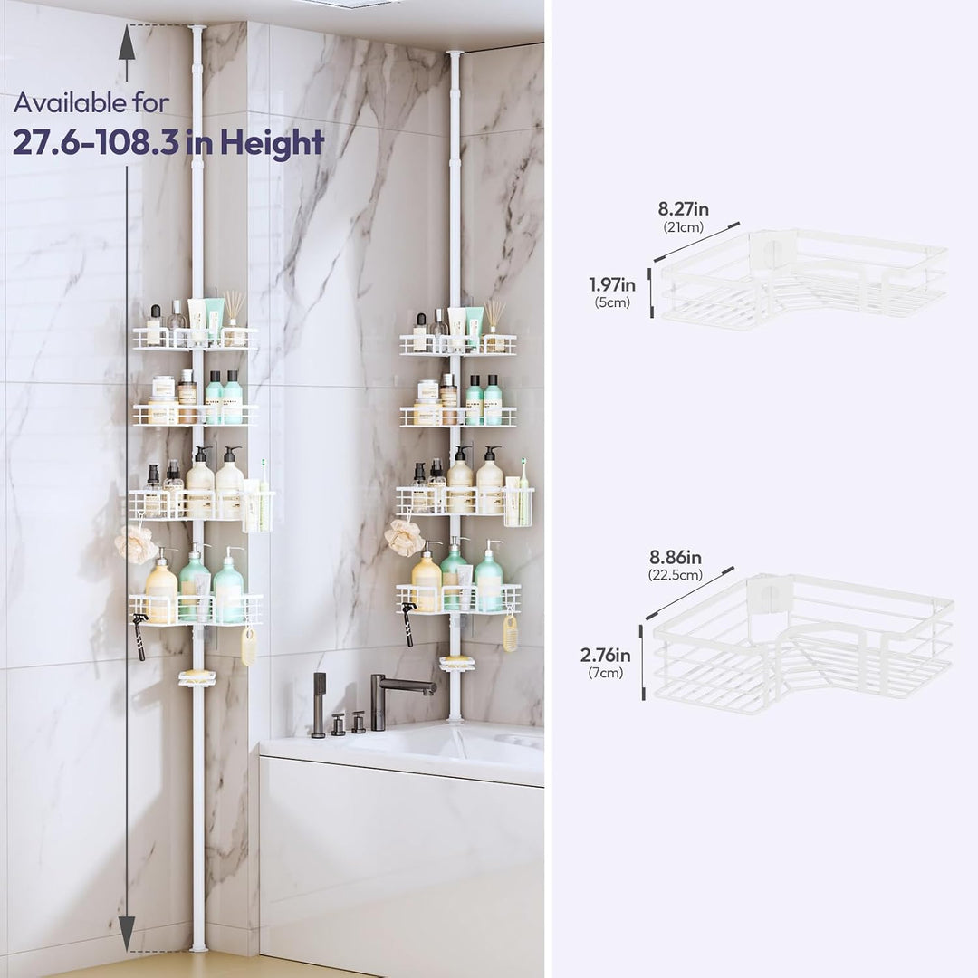 SWTYMIKI Duschregal Teleskop Dusche Teleskopstange - 4-Tier Teleskop Eckregal Dusche mit Seifenhalte