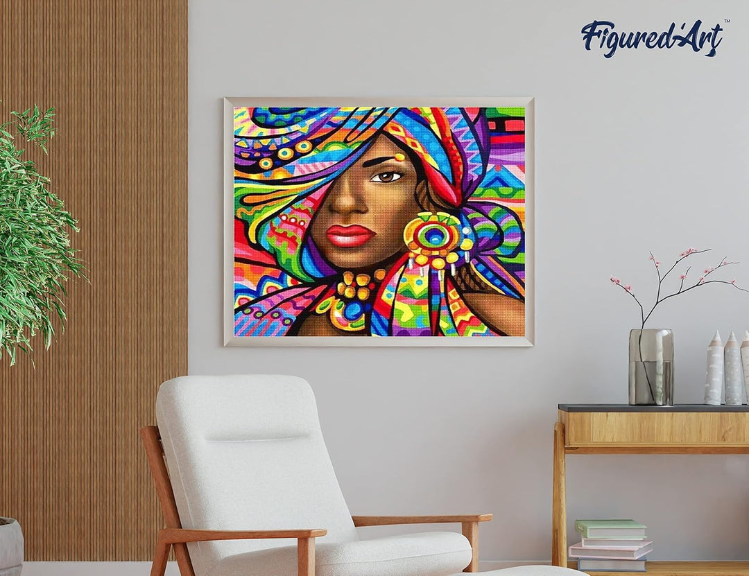 Figured'Art Diamond Painting Erwachsene 40x50cm Ganze Leinwand gerollt Exotische Frau 5D Bilder Ecki