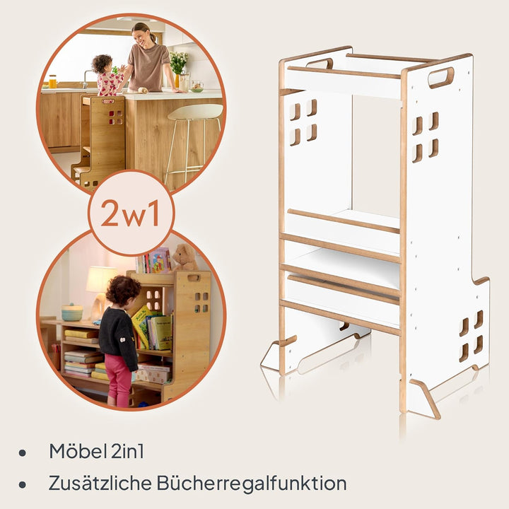 Lionelo CASS Kitchen Helper Küchenhelfer 2in1 Montessori Lernturm Ab 1 Jahr Höhenverstellbarer Siche