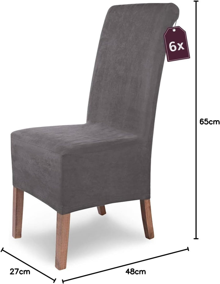 SCHEFFLER-Home Stuhlhussen 6er Set Leon Grau/elastische Wildleder Hussen für Stühle/Robustes Freisch