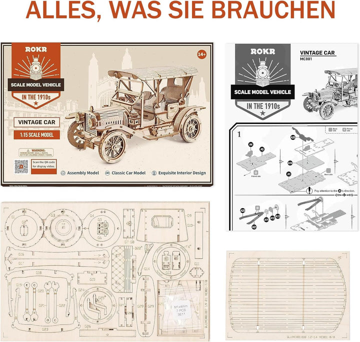 ROKR 3D Puzzle Holzpuzzle Modellbau Car Holzbausatz Holzmodelle Bausätze Erwachsene Oldtimer, Vintag