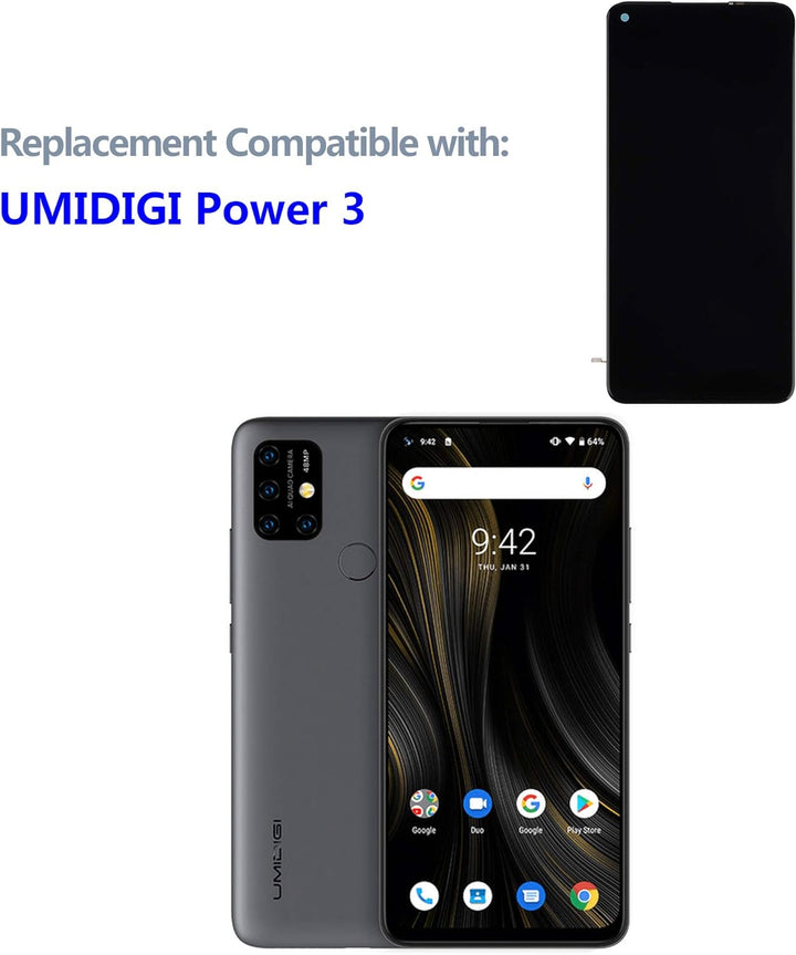swark LCD Display Kompatibel mit UMIDIGI Power3 Power 3 (Schwarz Ohne Rahmen) LCD Display Touchscree