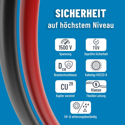 ABSINA 4x 1 Meter Solarkabel 4mm2 H1Z2Z2-K schwarz & rot - PV Kabel 4mm2 UV-beständig - Solarleitung