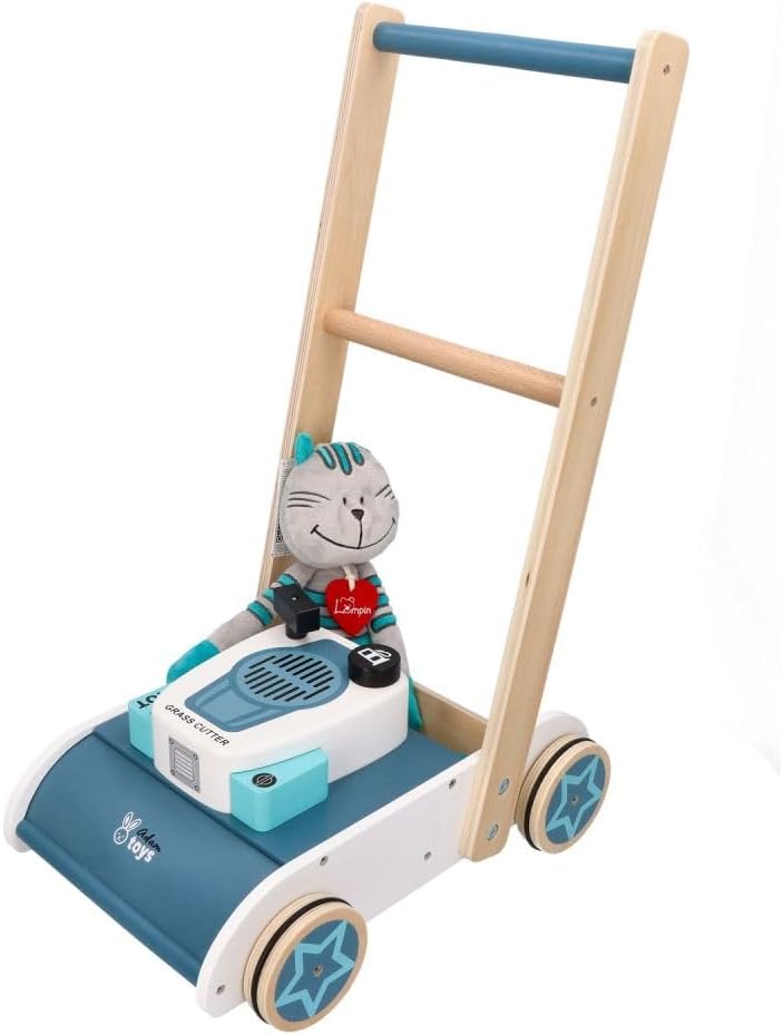 Holz Schieberasenmäher für Kinder ab 3 Jahren - Laufspielzeug mit Sound - 36x26x55 cm - Lauflernhilf