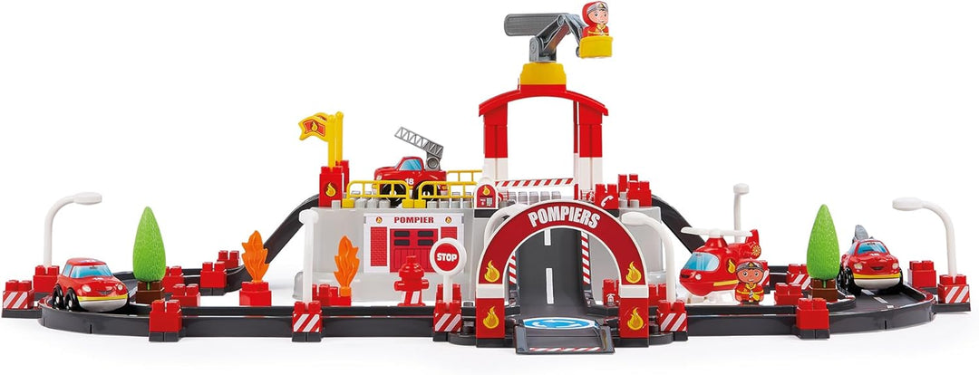 Ecoiffier Spielzeug - 1349 - Feuerwehr-Circuit im Eimer - Abrick - Konstruktionsspielzeug für Kinder