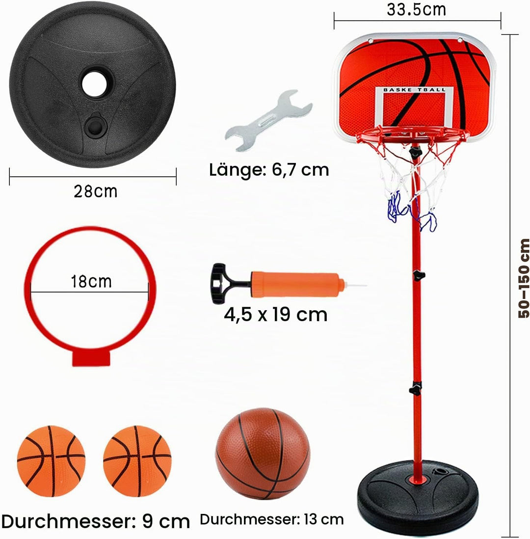 Basketballkorb und Stand Kinder, AolKee Tragbarer 50CM-150cm Mini Basketballkorb Kinder, Verstellbar