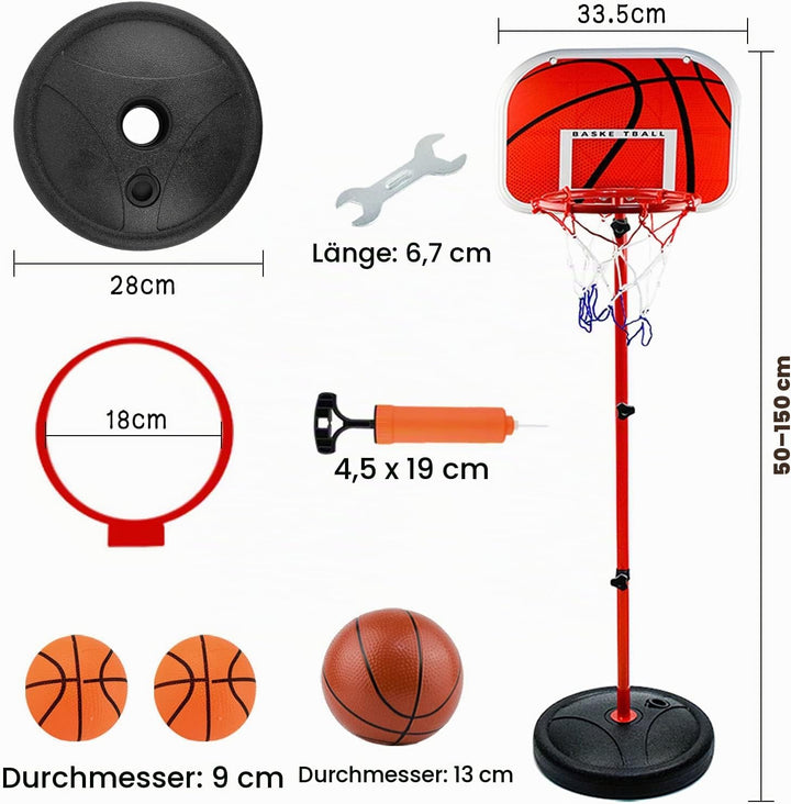 Basketballkorb und Stand Kinder, AolKee Tragbarer 50CM-150cm Mini Basketballkorb Kinder, Verstellbar