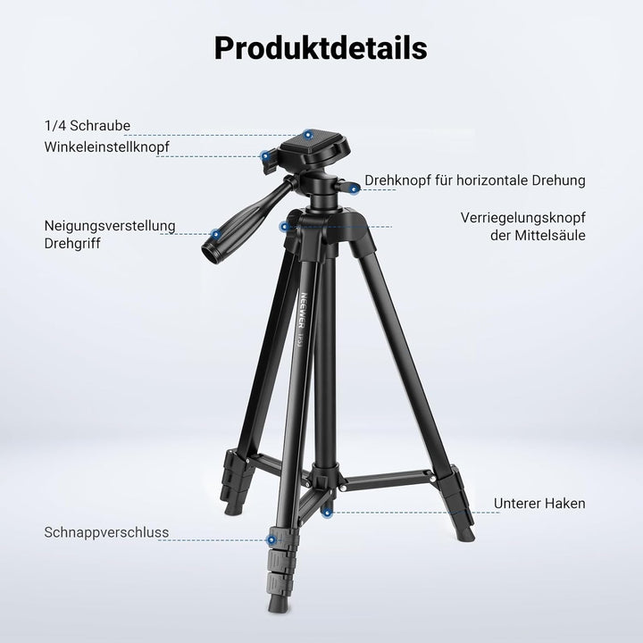 NEEWER Entry Level Version Stativ für Handy & Kamera, Metall Leichtes Tragbares Reisestativ mit Cold