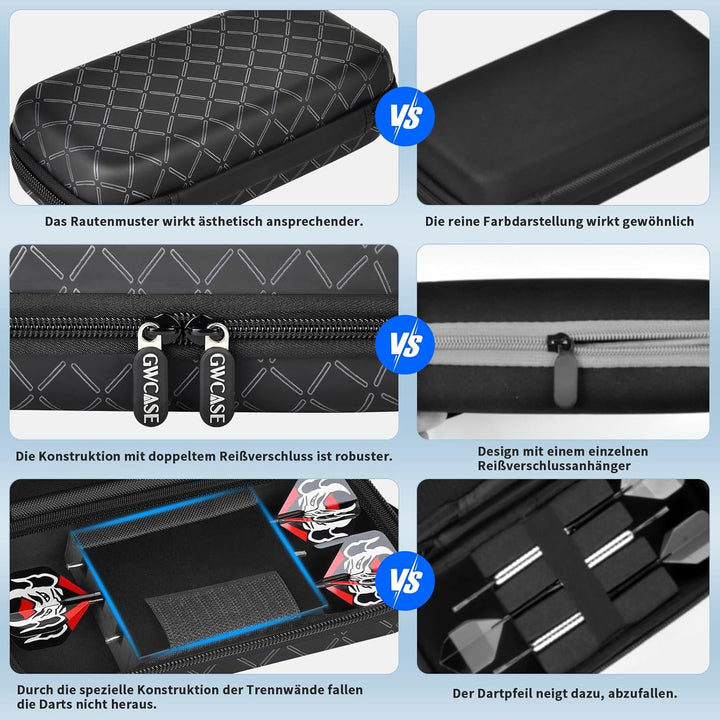 GWCASE 6 Dart Tasche Tragetasche, Schützender Dartcase für Stahl/Soft Tip Darts, Flüge, Wellen, trag