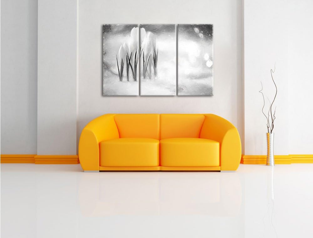 Pixxprint Schneeglöckchen im Frühjahr Kunst Kohle Effekt 3-Teiler Leinwandbild 120x80 Bild auf Leinw
