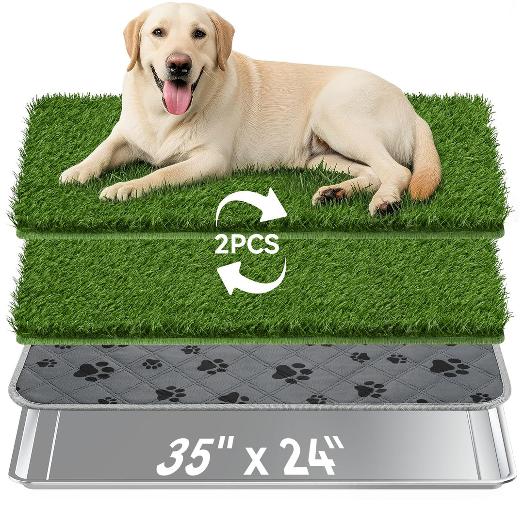 Grosse Hundetoilette Grasmatte mit Tablett, 90 x 60 cm Edelstahl Hundeklo mit 2 Wiederverwendbaren K