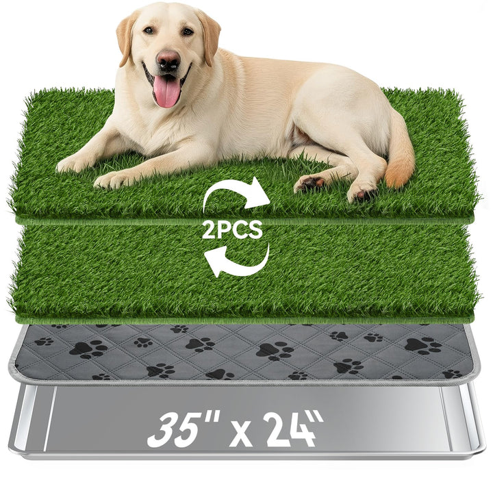 Grosse Hundetoilette Grasmatte mit Tablett, 90 x 60 cm Edelstahl Hundeklo mit 2 Wiederverwendbaren K