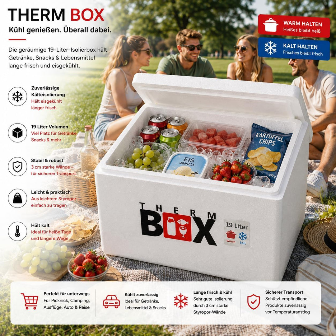 THERM BOX Styroporbox Verschiedene Grössen Volumen 1L bis 19L Isolierbox Thermobox Kühlbox Warmhalte