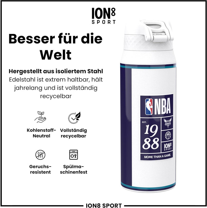 ion8 NBA Charlotte Hornets Trinkflasche Mit Herausnehmbarem Strohhalm, 750ml/24oz, Auslaufsichere Is