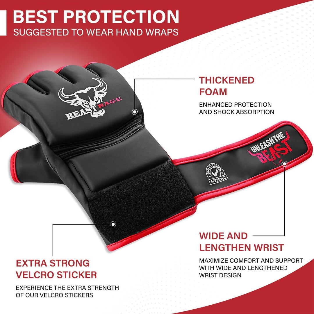 BEASTRAGE MMA Handschuhe für Männer und Frauen,Martial Arts Mitts Grappling Sparring,Ventilated Palm