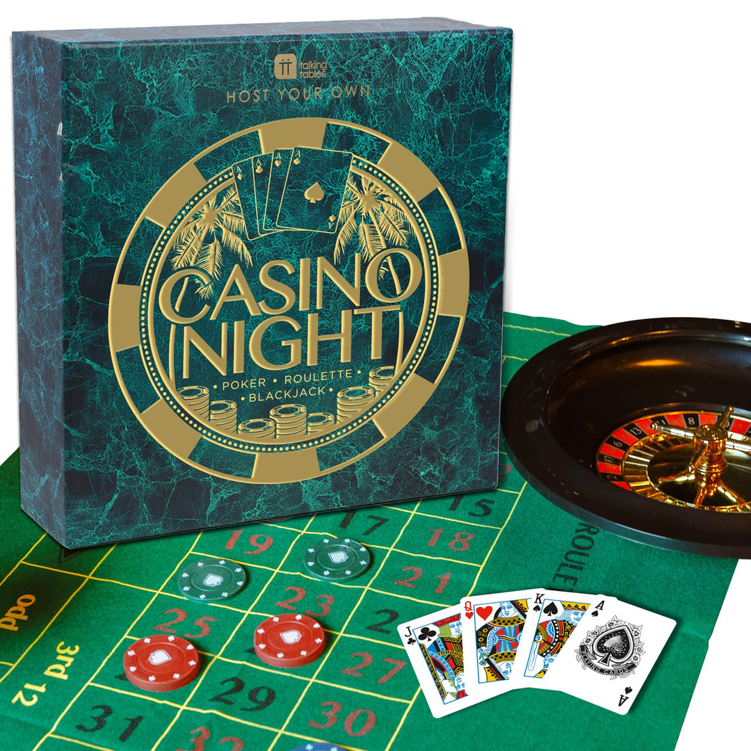 Talking Tables Casino Night Game Kit - Play Poker, Blackjack, Roulette - Glücksspielset für Erwachse