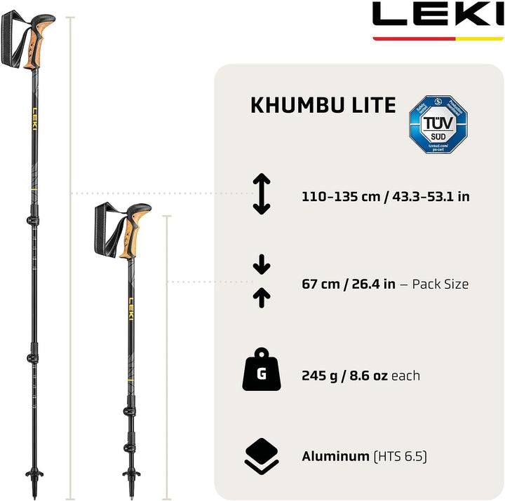 LEKI Khumbu Lite Trekking Poles - Aluminum Collapsible Lightweight Walking Poles for Hiking anthrazi