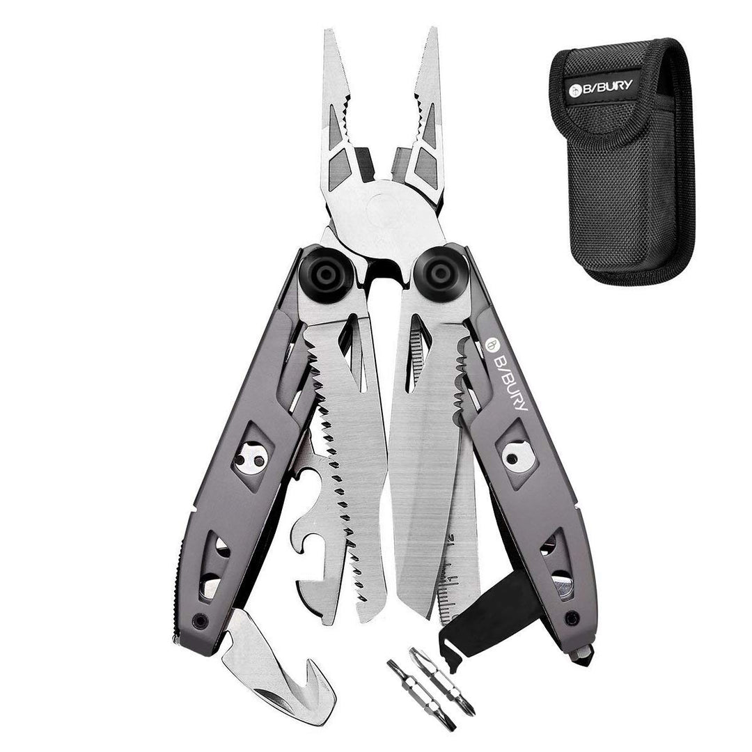 Geschenke für Männer, BIBURY 18 in 1 Taschenwerkzeug, Titan-Griff Design Multitools Edelstahl, Multi