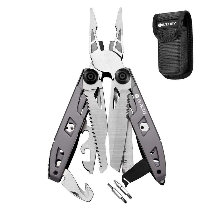 Geschenke für Männer, BIBURY 18 in 1 Taschenwerkzeug, Titan-Griff Design Multitools Edelstahl, Multi