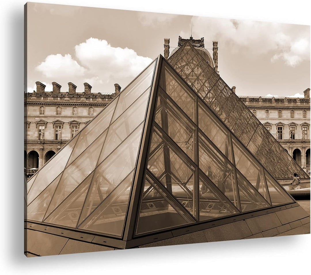 deyoli Jalousie Pyramide in Paris Effekt: Sepia Format: 80x60 als Leinwandbild, Motiv fertig gerahmt