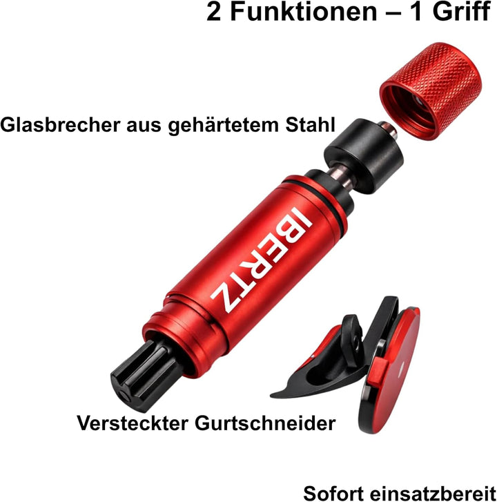 Notfallhammer Auto 2er Set mit Halterung & Testglas – Scheibenhammer mit Gurtschneider – KFZ Nothamm
