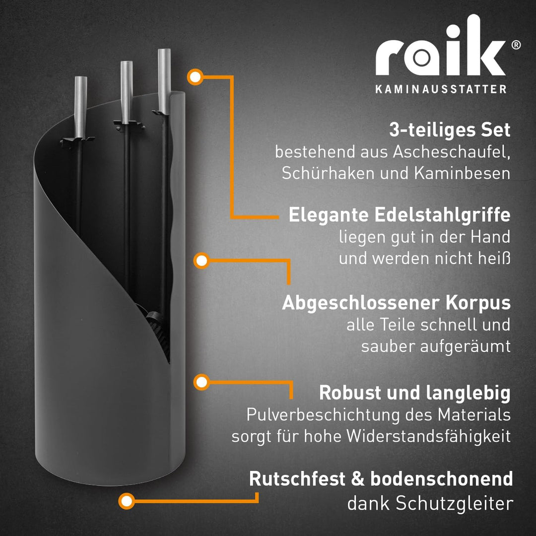 raik R1009 Raik Kaminbesteck Fritz, 3-teilig, schwarz, Edelstahlgriffe, 61