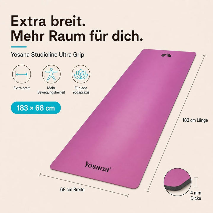 Yosana Yogamatte aus Naturkautschuk | extrem rutschfest | ULTRA GRIP Oberfläche aus ECO PU | extra b