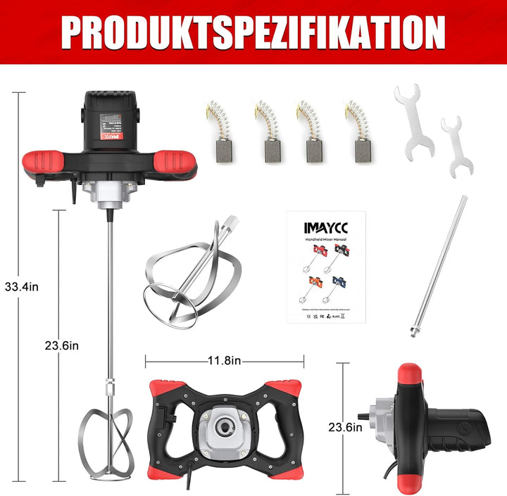 IMAYCC Neu Mörtelrührer, 2100W Betonmischer, Rührwerk Beton with 6 Speed, Quirl Mörtelrührer m14, Rü