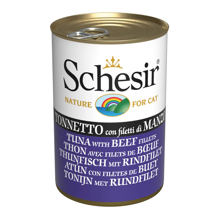 Schesir Cat Jelly Thunfisch mit Rind, Katzenfutter nass in Gelee, 24 Dosen x 140 g, Thunfisch mit Ri