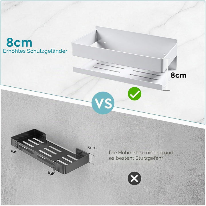 EXLECO Hoch Weiss 23CM Duschablage Ohne Bohren Duschregal Wand Edelstahl Badregal mit 2 Haken Duschk