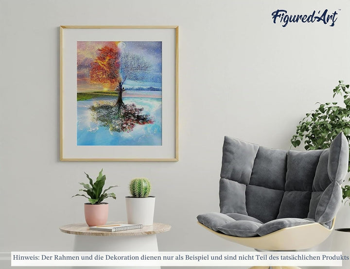 Figured'Art Malen Nach Zahlen Erwachsene Mit Rahmen Baum in vier Jahreszeiten - Paint by Numbers Bas