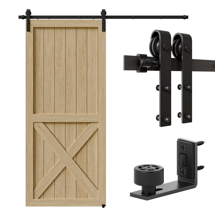 TSMST TSMST 5,5 Fuss Schiebe-Scheunentor-Hardware-Kit, robustes Holz-Schiebetür-Schienen-Kit für 48