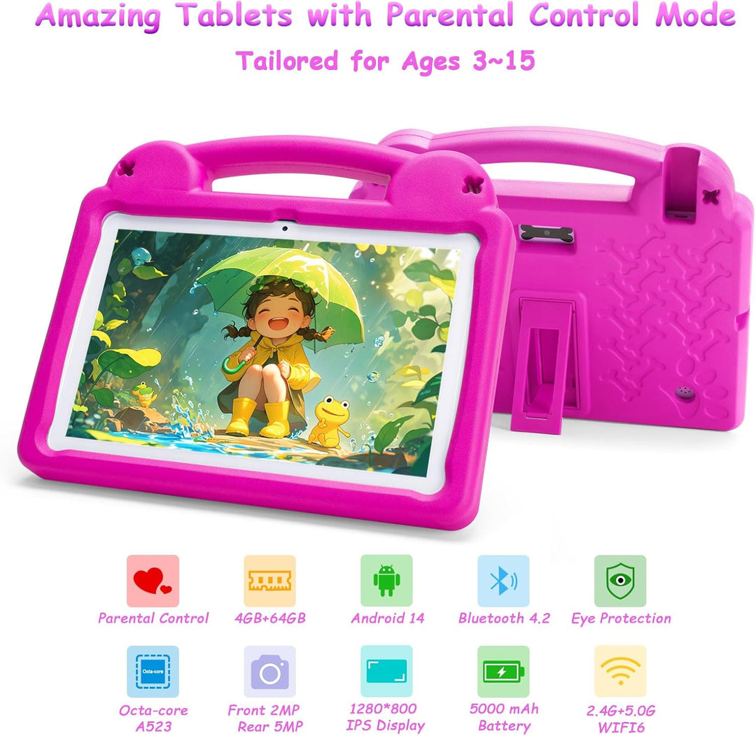 Kids Tablet - Android 14 Tablet - 10 Zoll Tablet für Kinder, WiFi 6, Octa-Core, 8(4+4) GB RAM 64GB R