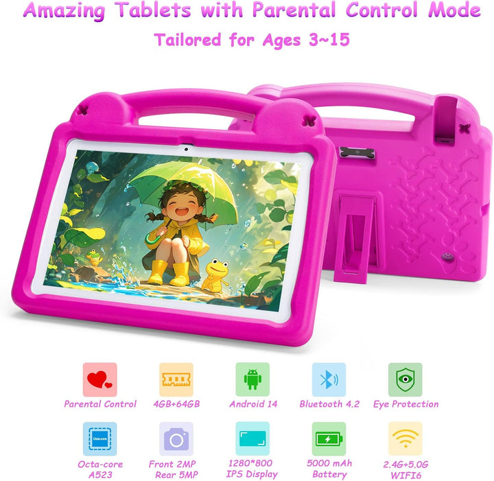 Kids Tablet - Android 14 Tablet - 10 Zoll Tablet für Kinder, WiFi 6, Octa-Core, 8(4+4) GB RAM 64GB R