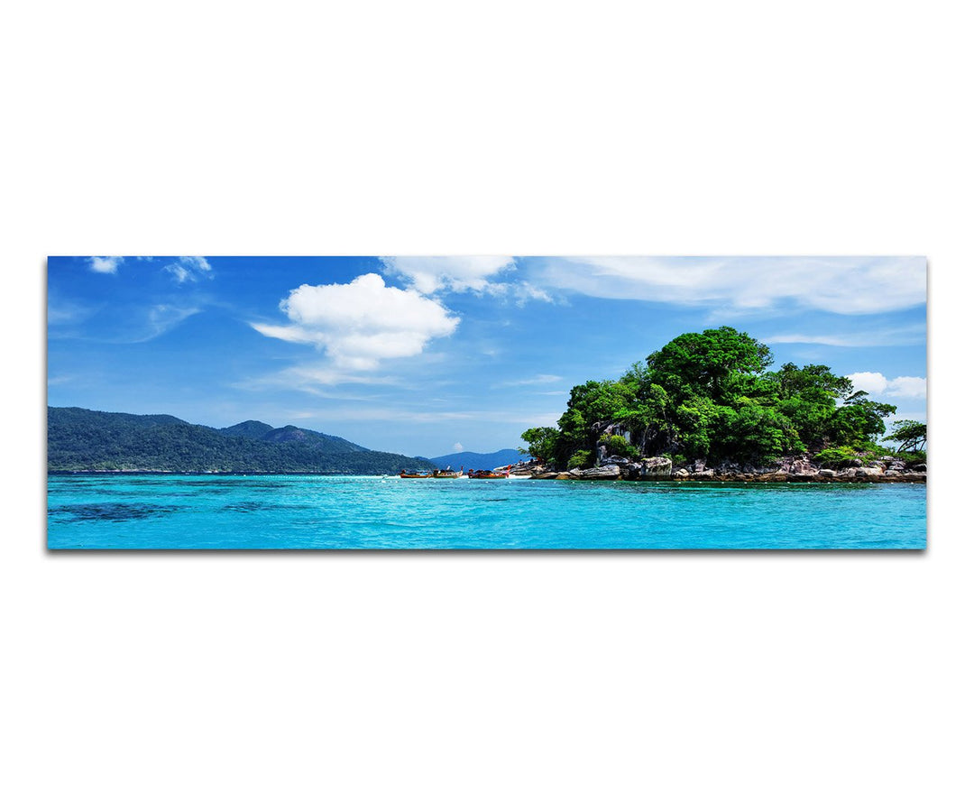 Paul Sinus Art Panoramabild auf Leinwand und Keilrahmen 150x50cm Thailand Meer Wolkenhimmel Natur