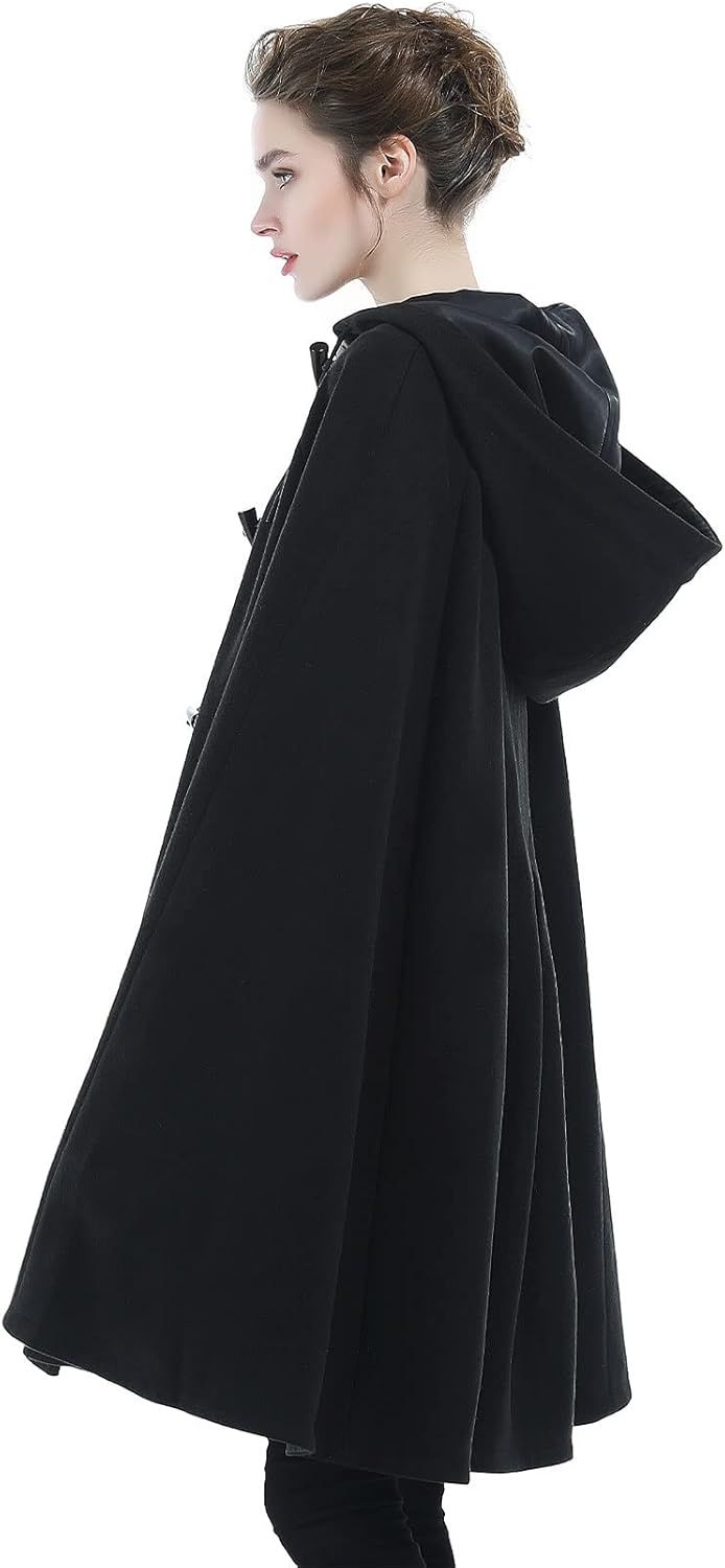BEAUTELICATE Umhang Mit Kapuze Damen Wollmischung Poncho Winter Mantel Knie Länge Cape Karneval Kost