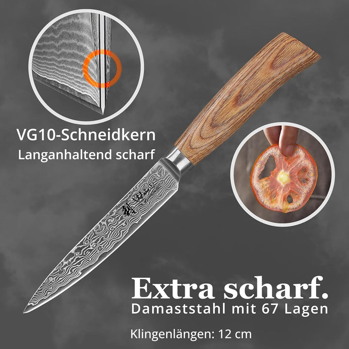 Wakoli EDIB Pro Allzweckmesser aus echtem Damaststahl (VG10 Kern) 12 cm Klinge – Scharf & ergonomisc