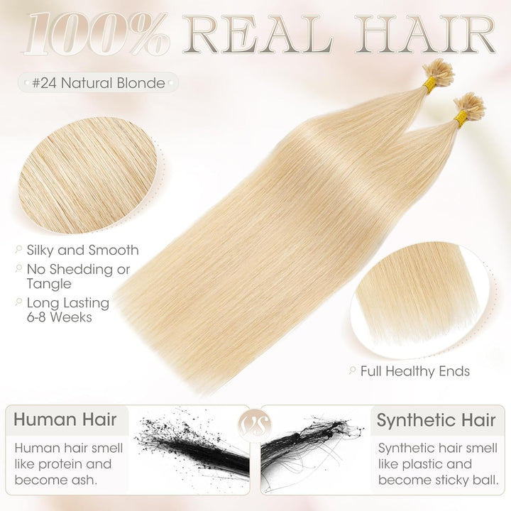 Elailite Bonding Extensions Echthaar Keratin U-Tip Haarverlängerung 100% Menschenhaar 1g/Strähne 24'