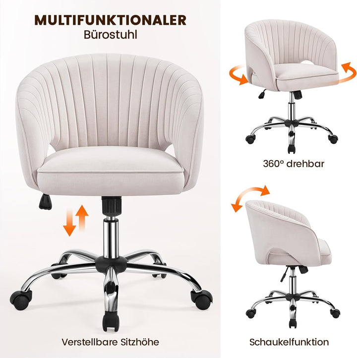 Yaheetech Bürostuhl mit Samtbezug, Ergonomischer Schreibtischstuhl mit Armlehnen, Drehstuhl mit Roll