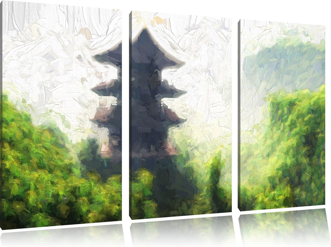 Pixxprint chinesische Häuser Kunst / 3-Teilig/Gesamtmass 120cm Leinwandbild bespannt auf Holzrahmen/
