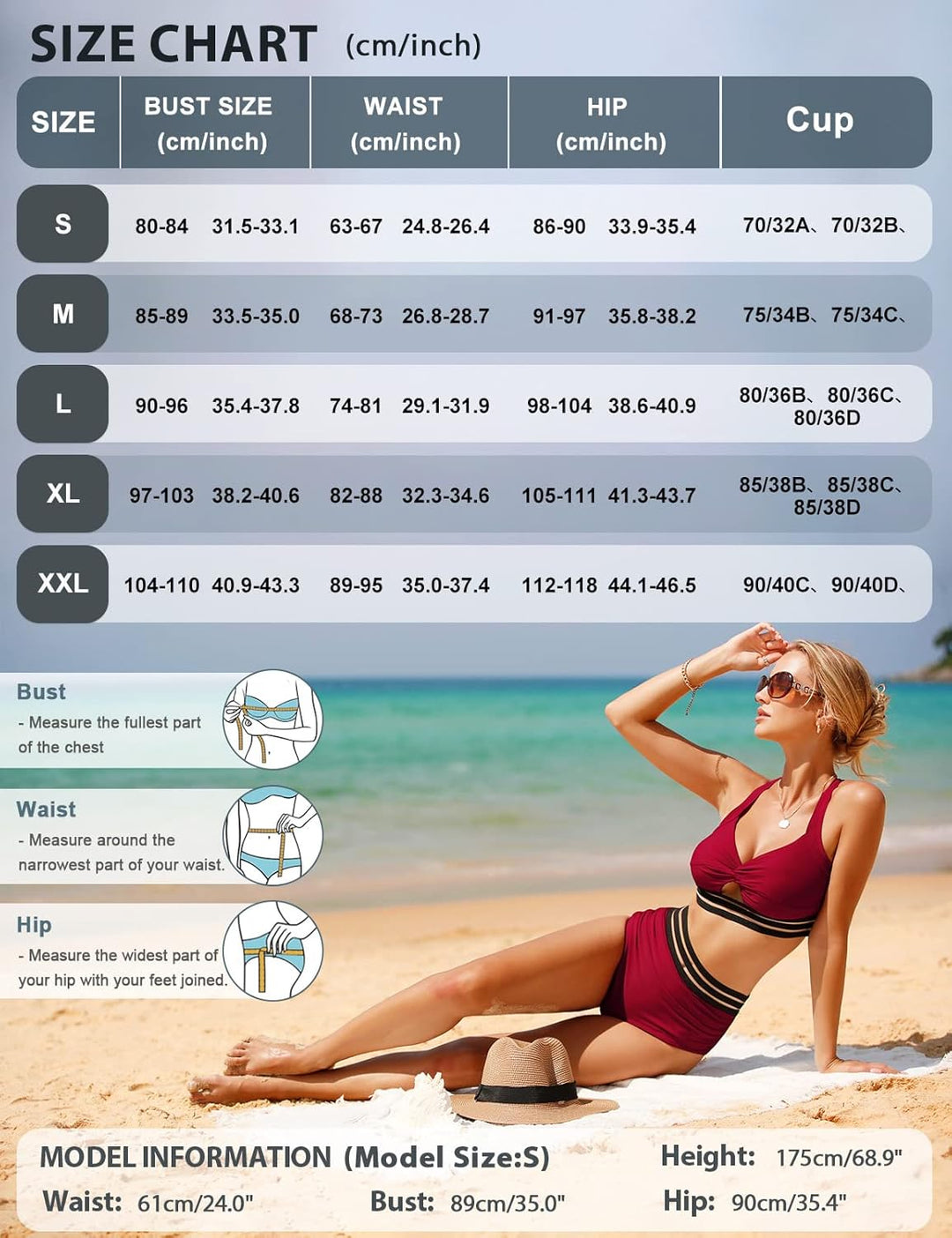 UMIPUBO Bikini Damen Bauchweg, High Waist Push Up Bikini Sets Zurück kreuzen Grosse Brüste Bademode