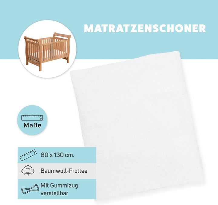 Matratzenschoner aus Baumwolle für Babykrippe | 80 x 130 cm | Wasserdicht | Atmungsaktiv | mit Gummi