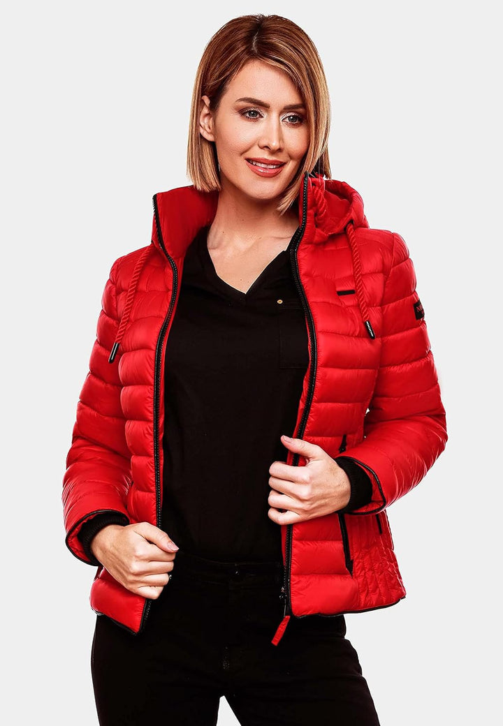 Navahoo Damen leichte Übergangsjacke Steppjacke mit Kapuze Lulana XS-XXL XS Rot, XS Rot